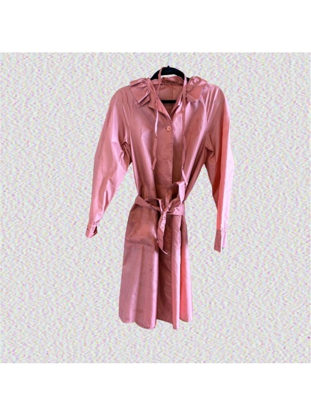 Vintage 1980s Totes Coat Pink Nylon Ruffle Trench Raincoat - Packable Unlined Si